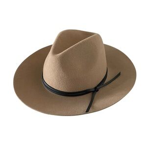 Free People Wool Fedora Hat with Black Ribbon Tan